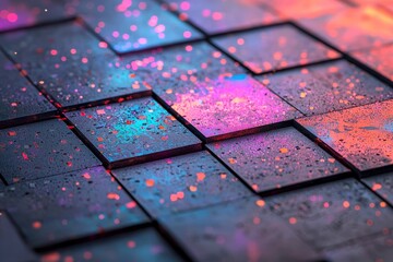 Wall Mural - a close-up image of silver rainbow holographic dot foil material with a vibrant holographic surface 