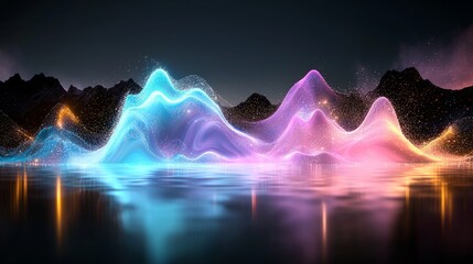 Wall Mural - Abstract fluid iridescent holographic neon curved wave in motion on a colorful background, featuring a gradient design, presented in 3D render