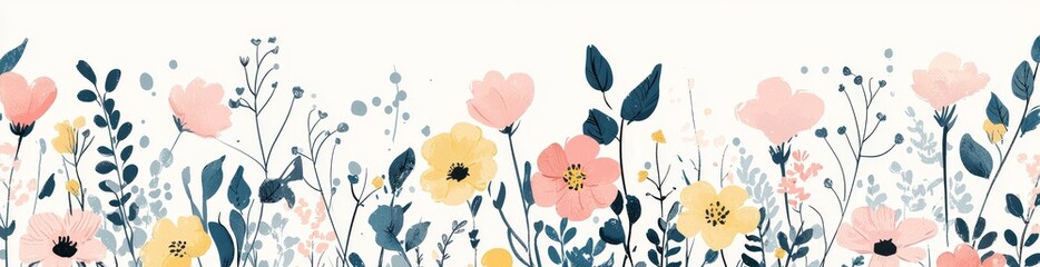 Wall Mural - Flowers from a spring garden are illustrated in a modern flat design on a white background