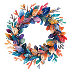 Wall Mural - A colorful wreath with leaves and flowers