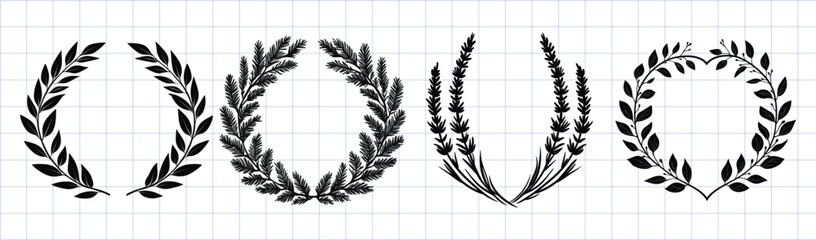 Wall Mural - elegant botanical wreath designs isolated illustration, vector set