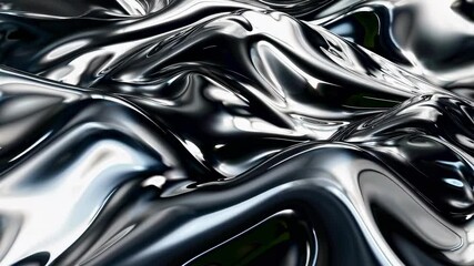 Wall Mural - abstract video of smooth, metallic liquid surface with flowing waves. close-up angle highlights refl