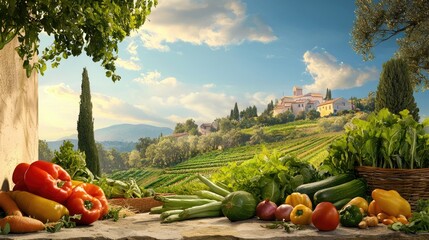 Wall Mural - a breathtaking rural landscape filled with fresh vegetables, their colors enhanced by the warm glow 
