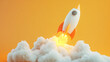 © PhotoArtHub - A toy rocket launching from a cloud of smoke, with bright orange and white colors, symbolizing innovation, adventure, and the concept of reaching new heights in exploration.