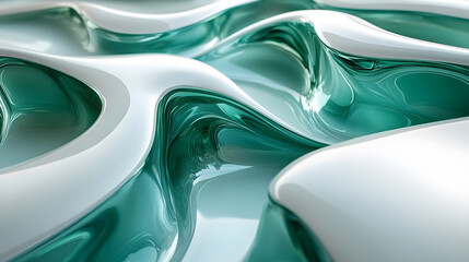 Fototapete - Abstract fluid design with teal and white waves