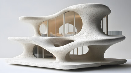Fototapete - Futuristic architectural model with organic shapes and open spaces