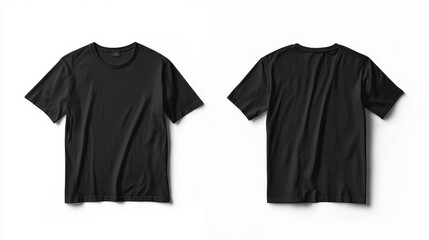 A plain black t-shirt is shown from the front and back for use in a mockup with a PNG transparent background