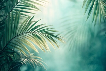 Wall Mural - Tropical palm leaves swaying in gentle breeze creating relaxing blurred background