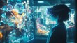 © Ummeya - Woman Using Futuristic VR Headset Exploring 3D Holographic Data Interface