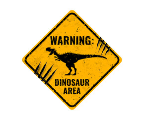 Wall Mural - dinosaur warning sign with claw scratch marks. dangerous prehistoric animal, dino park area isolated