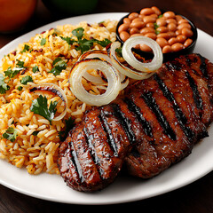 Wall Mural -  carne asada with rice and beans