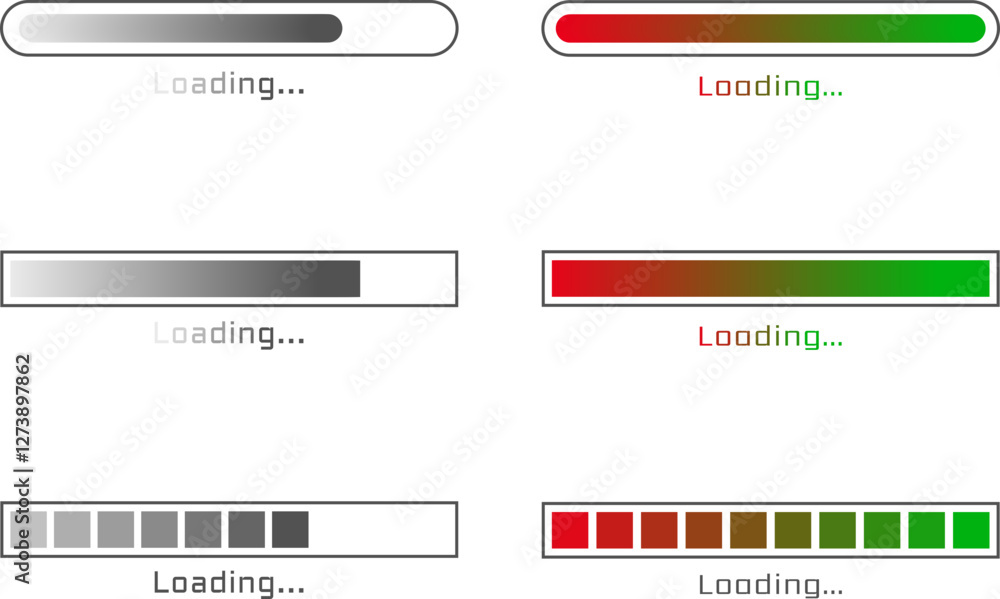 Clean vector illustrations of loading bars in various stages of ...