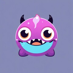 Wall Mural - Adorable Purple Monster with Big Eyes and Friendly Grin