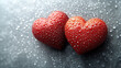 © dragonflypor9 - Two vibrant red hearts adorned with sparkling water droplets sit on a dark surface, creating a romantic and intimate atmosphere perfect for love-themed projects