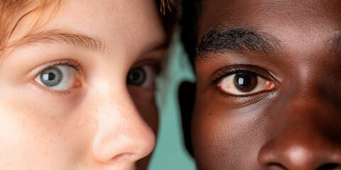 Wall Mural - Close-up of Caucasian and Black Eyes and Noses