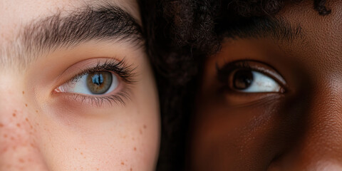 Wall Mural - Close-up of Two Individuals' Eyes and Facial Features