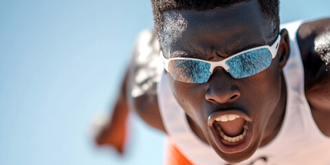 Wall Mural - Close-up Portrait of Sweating Athlete Wearing Mirrored Sunglasses