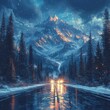 © Biancaart - Snowy Mountain Road Nighttime Drive Winter Scene