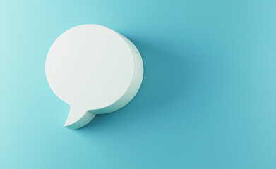 3d blank Chat message speech icon. social media online message box concept. isolated on blue background 