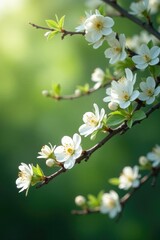 Wall Mural - Blooming tree branches with delicate white flowers, garden, botanical, wildflower