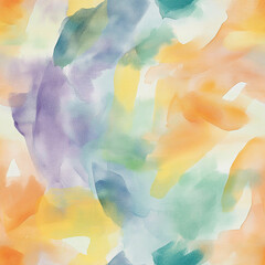 Wall Mural - An abstract watercolor painting with soft pastel colors, blurred shapes and forms, featuring pale orange and sky blue, yellow, green and purple, subtle textures, and translucent layers