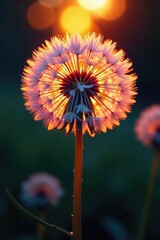 Poster - Dandelion flower petals reflect sunrise colors like stained glass windows, dandelion, colors