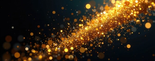 Wall Mural - Gold glittery particles suspended in a dark air, metal, dust