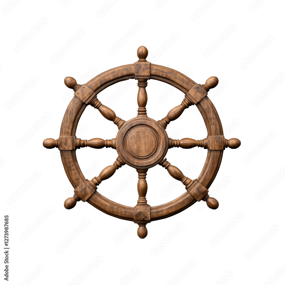 Vintage wooden ship wheel isolated on transparent background. nautical ...