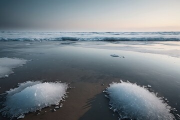 Wall Mural - there are two snow flakes on the sand of the beach