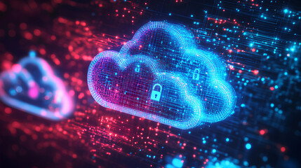 Wall Mural - vibrant and modern digital security icons in the shape of clouds with lock symbols representing data