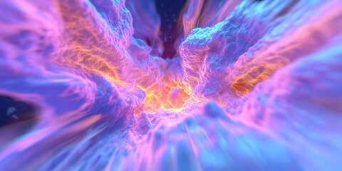 Wall Mural - Abstract 3D Render:  Textured Form with Blue, Purple, and Orange Illumination