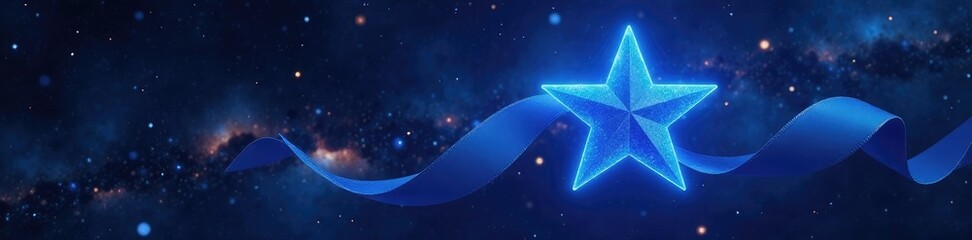 Wall Mural - star with a blue ribbon that glows softly in the darkness, cosmos, stars