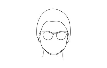 Continuous line, drawing of set faces and hairstyle, fashion concept, Vector linear face art, woman portrait with glasses and earrings. Continuous line, fashion beauty, woman minimalist, illustration.
