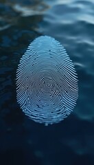 Aufkleber - A close-up of light blue fingerprint on water wavy dark blue background. Generative AI. Biometric identification, authentication tech concept. Human unique ID verification, access control idea.