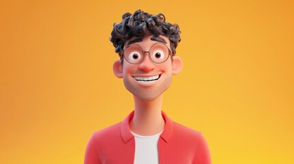Happy cartoon man, orange background, website avatar