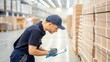 © SerPak - Asian male young worker inspecting warehouse inventory with clipboard.