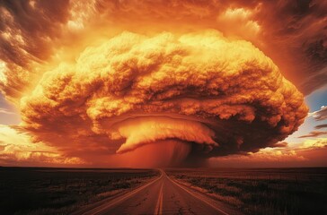 Wall Mural - A massive supercell thunderstorm over the Great Plains, with an enormous wall of cloud and rain filling the sky