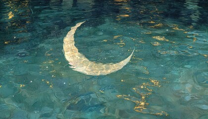 Poster - Crescent Moon in a Glittering Teal Night Sky