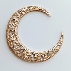 Wall Mural - Golden Crescent Moon Filigree Ornament on White Background