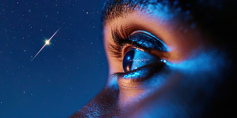 Wall Mural - Human Eye and Night Sky with Shooting Star