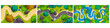 © Sensvector - Meandering river, dirt and asphalt curved roads. Vector cartoon mountainous or flat landscape. Environment with bushes, trees and stones, view from above. Rural areas, geography and travel
