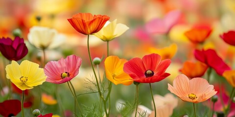 Canvas Print - Colorful Wildflower Meadow With Bokeh, Floral Background, Natural Sunlight Spring Flowers