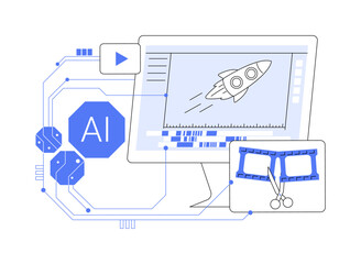 Wall Mural - ai-powered video creation abstract concept vector illustration.