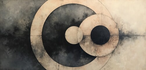 Aufkleber - Vintage style illustration features circular shapes with delicate charcoal hues. Blending circle formations creating abstract texture. Metal spirals design three-dimensional art light creates circle