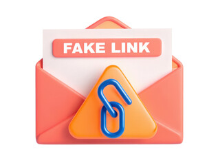 phishing email concept, Email envelope with warning about fake link attachment Clipart Photo isolated on transparency background