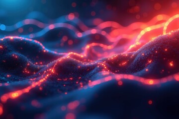 Wall Mural - an abstract representation of vibrant waves of red and blue light fluctuating over a dark background