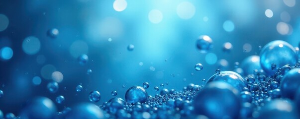 Wall Mural - abstract blue water background; floating bubbles with bokeh effect, detail, macro