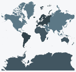 map of world. just a simple border map with continent division. blue grey color palette. plain map w