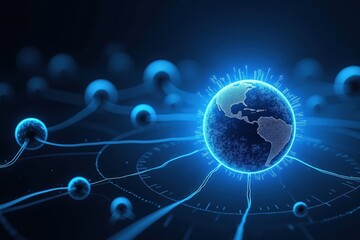 Wall Mural - a glowing blue globe connected by dynamic lines representing global communication and advanced techn