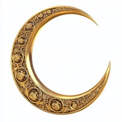 Wall Mural - Ornate Golden Crescent Moon on White Background